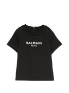 T-shirt per neonati Balmain Kids nera con stampa logo sul davanti BY8631 Z3672 930BC BALMAIN KIDS 