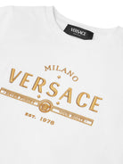 T-shirt per bambino Versace Kids bianco con logo color oro 10185601A13076 2W110 VERSACE KIDS 