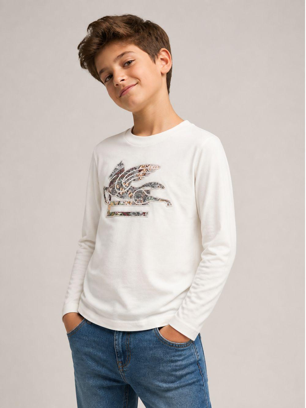 T-shirt per bambino Etro Kids bianca con dettaglio Pegaso sul davanti GZ8P40 Z3672 102 ETRO KIDS 
