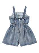 Tuta corta per bambina Monnalisa in denim con ricamo floreale 19G200 7015 055B MONNALISA KIDS 