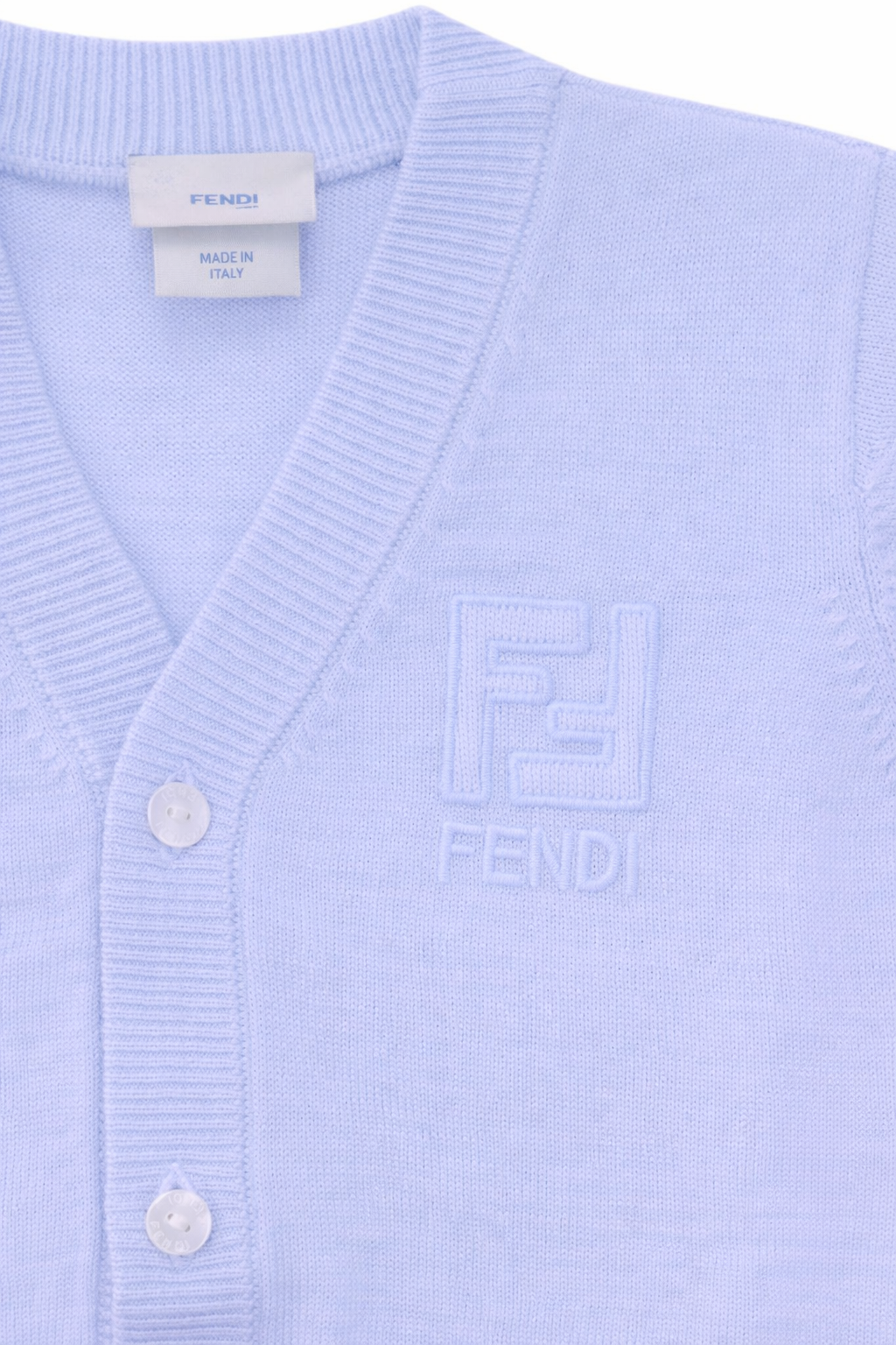 Cardigan per neonato Fendi Kids azzurro con logo FF sul davanti BUG215 AS5P F19J4 FENDI KIDS 