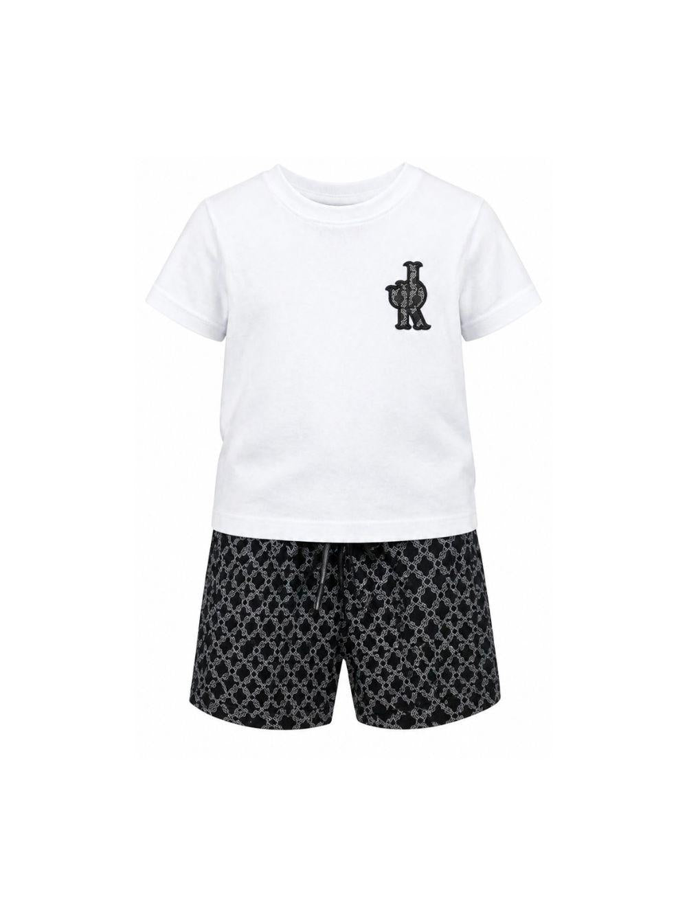 Completo t-shirt e shorts per bambino John Richmond Junior bianco e nero con dettagli logo RBP26078CJ WHITE JOHN RICHMOND KIDS 