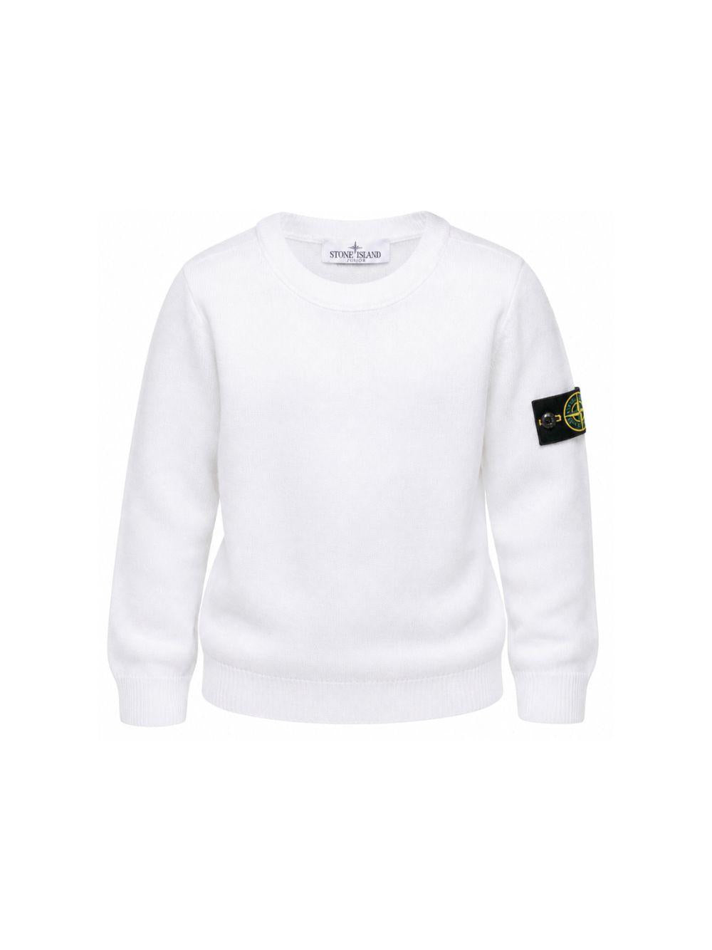 Maglione per bambino Stone Island Kids bianco con applicazione logo sulla manica L2S165100009S0C04 V0001 STONE ISLAND KIDS 