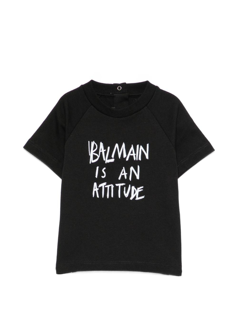 T-shirt per neonato Balmain Kids nera con scritta sul davanti BZ8301 Z3672 930BC BALMAIN KIDS 