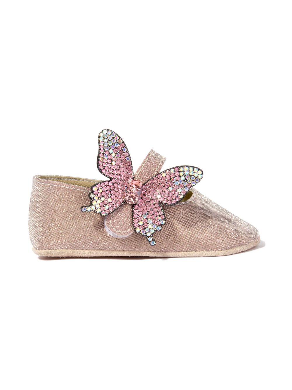 Ballerine per neonata BabyWalker rosa con glitter e decorazione a farfalla PB1644 DUSTY PINK BABYWALKER KIDS 