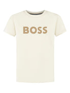 T-shirt da bambino Boss Kids bianca con stampa logo J52711 21C BOSS KIDS 