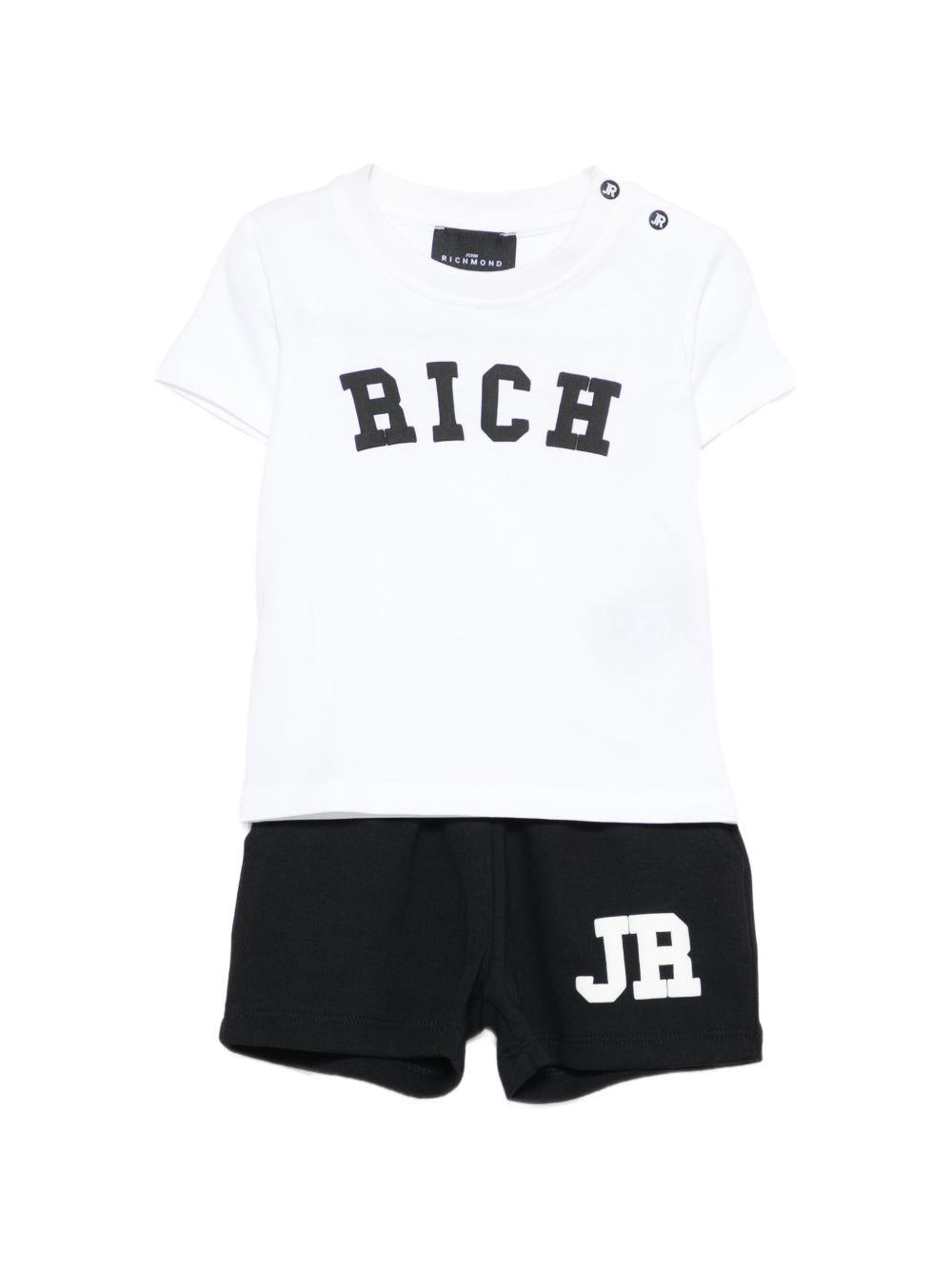 Completo t-shirt e shorts per neonati John Richmond Junior bianco e nero con dettaglio logo RIP26022CJ WHITE JOHN RICHMOND KIDS 