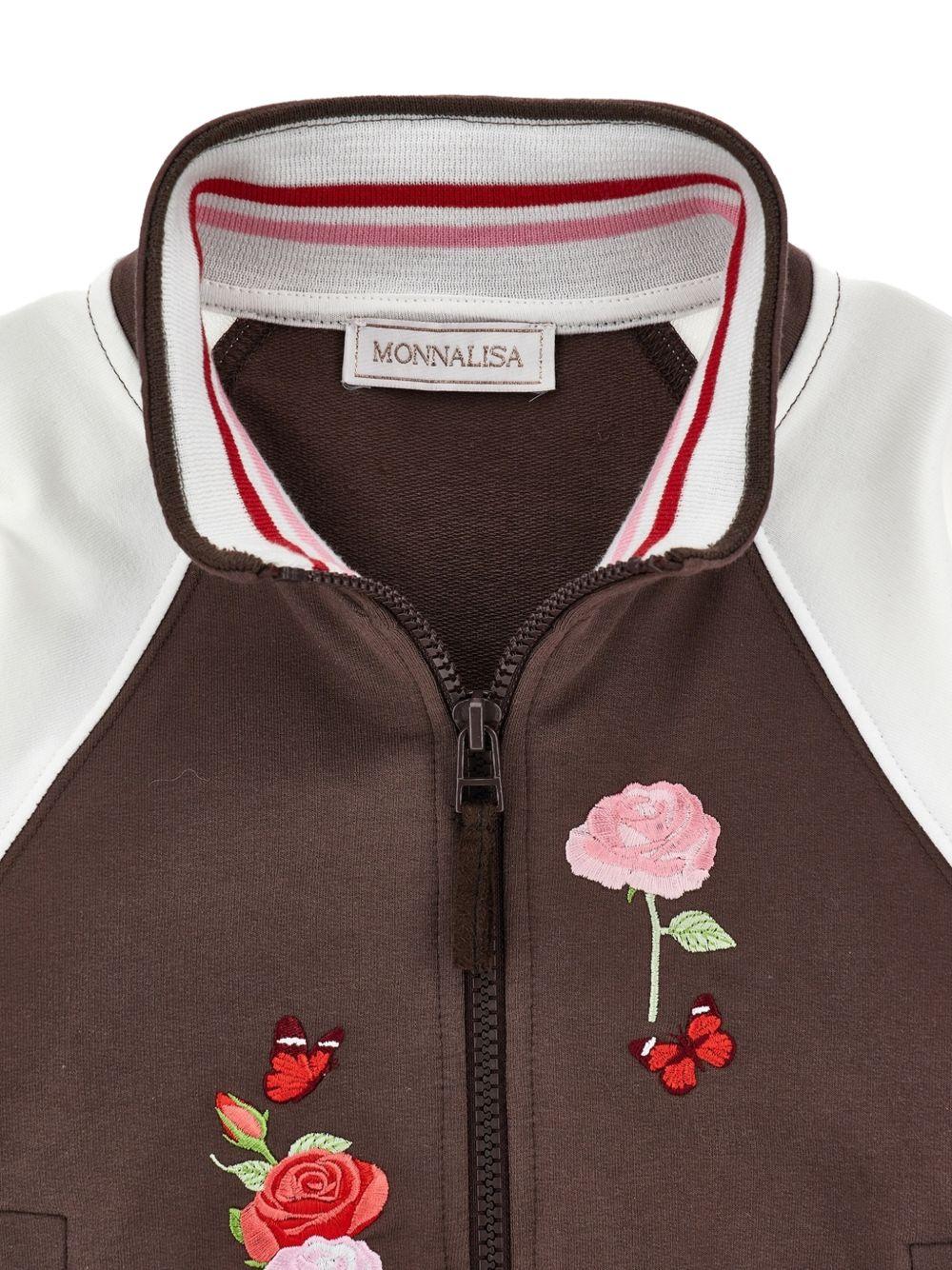 Felpa per bambina Monnalisa Kids marrone con ricamo a fiori sul davanti 19H801 8006 0006 MONNALISA KIDS 