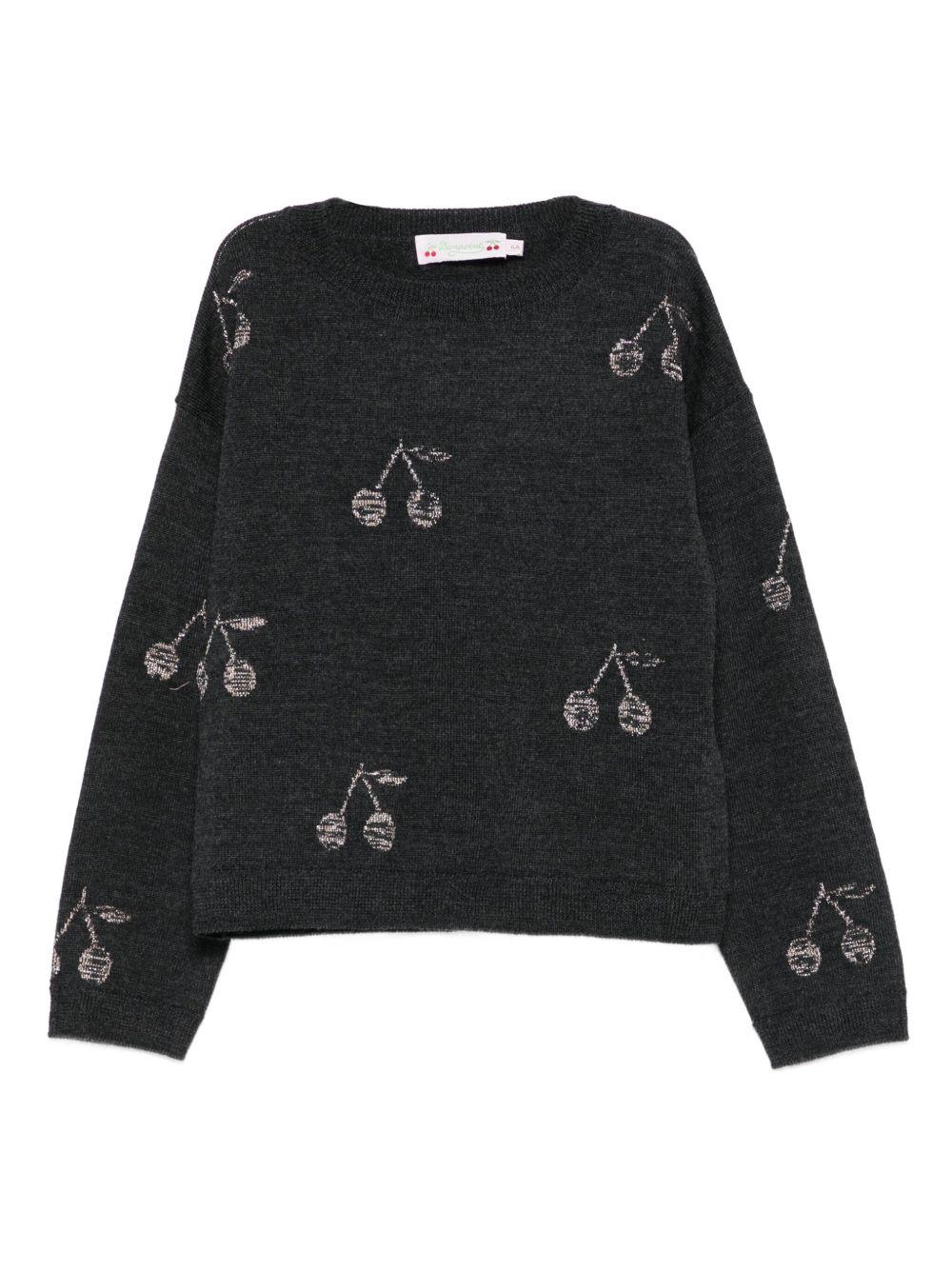 Maglione per bambina Bonpoint grigio con motivo ciliegie W05GJUK00021 194 BONPOINT 
