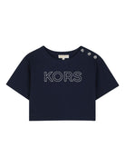 T-shirt per bambina Michael Kors Kids blu con bottoni sulla spalla R30605 849 MICHAEL KORS KIDS 