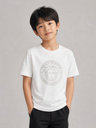 T-shirt per bambini Versace Kids bianca con stampa medusa sul davanti 10002391A11718 2W270 VERSACE KIDS 