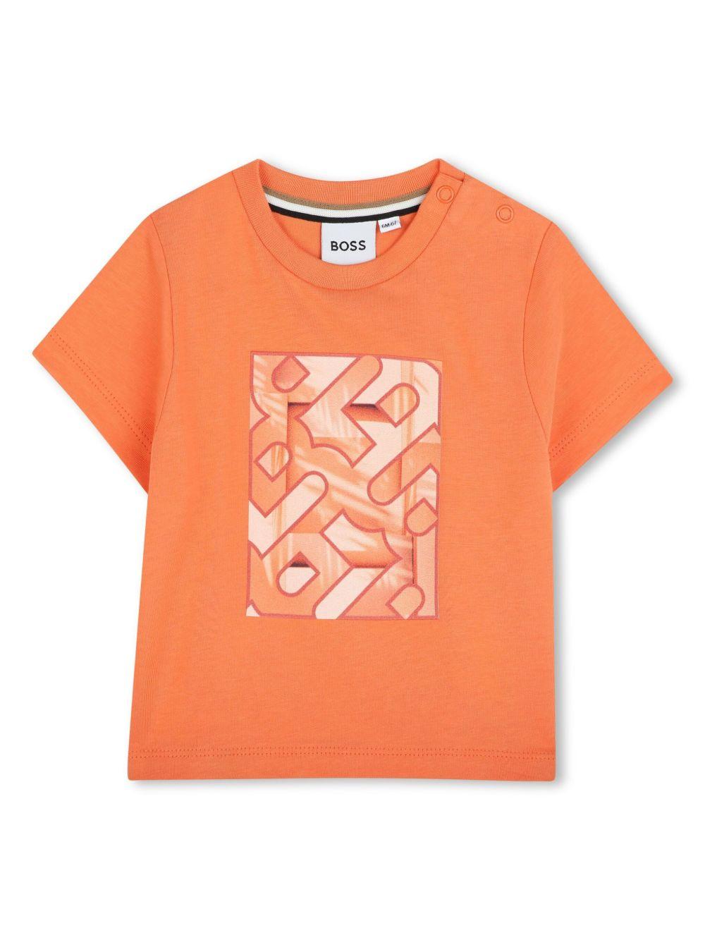 T-shirt con stampa grafica per neonato BOSS Kidswear arancione con scollo rotondo J52114 415 BOSS KIDS 