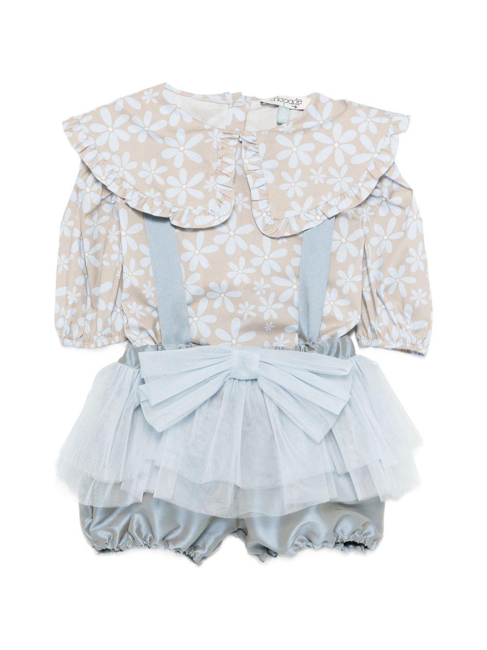 Set body e shorts per neonata A'lapage multicolore con dettaglio fiocco sul davanti AL27 AL73B CELESTE A'LAPAGE KIDS 