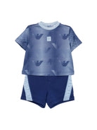 Set due pezzi per neonato Emporio Armani Kids blu con stampa logo Aquila all-over EB001114 AF24286 FB407 EMPORIO ARMANI KIDS 