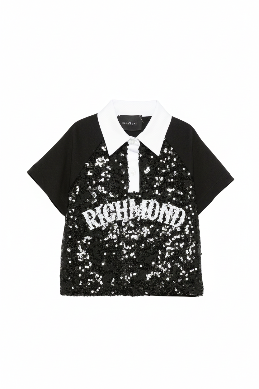 T-shirt per bambina John Richmond Junior nero in paillettes RGP26041PO BLACK JOHN RICHMOND KIDS 