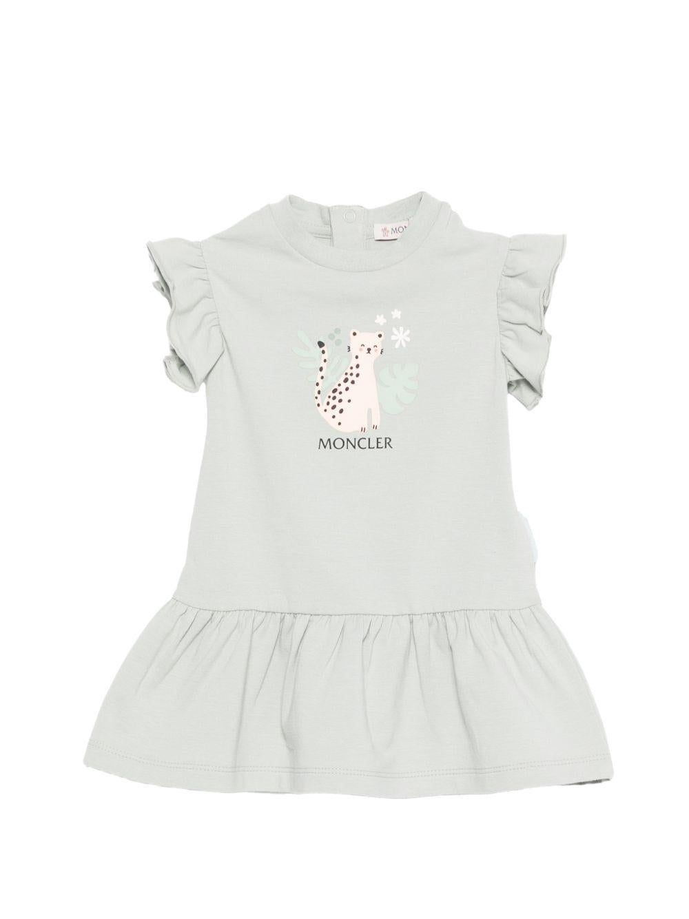 Abito per neonata Moncler Enfant verde con stampa grafica sul davanti L19518I0000289AUM 810 MONCLER KIDS 