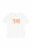 T-shirt per bambina Fendi Kids bianca con logo ricamato JUI204 7AJ F0TU9 FENDI KIDS 