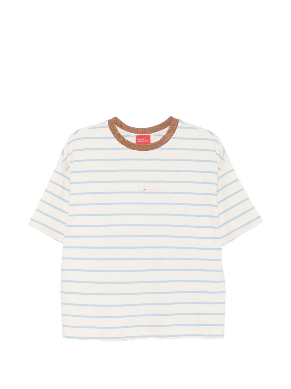 T-shirt da donna Merci beige con motivo a righe orizzontali MAM032R VAR.2 MERCI 