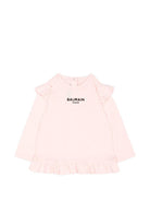 T-shirt per neonata Balmain Kids rosa con dettagli con volant BZ8010 Z3672 508NE BALMAIN KIDS 