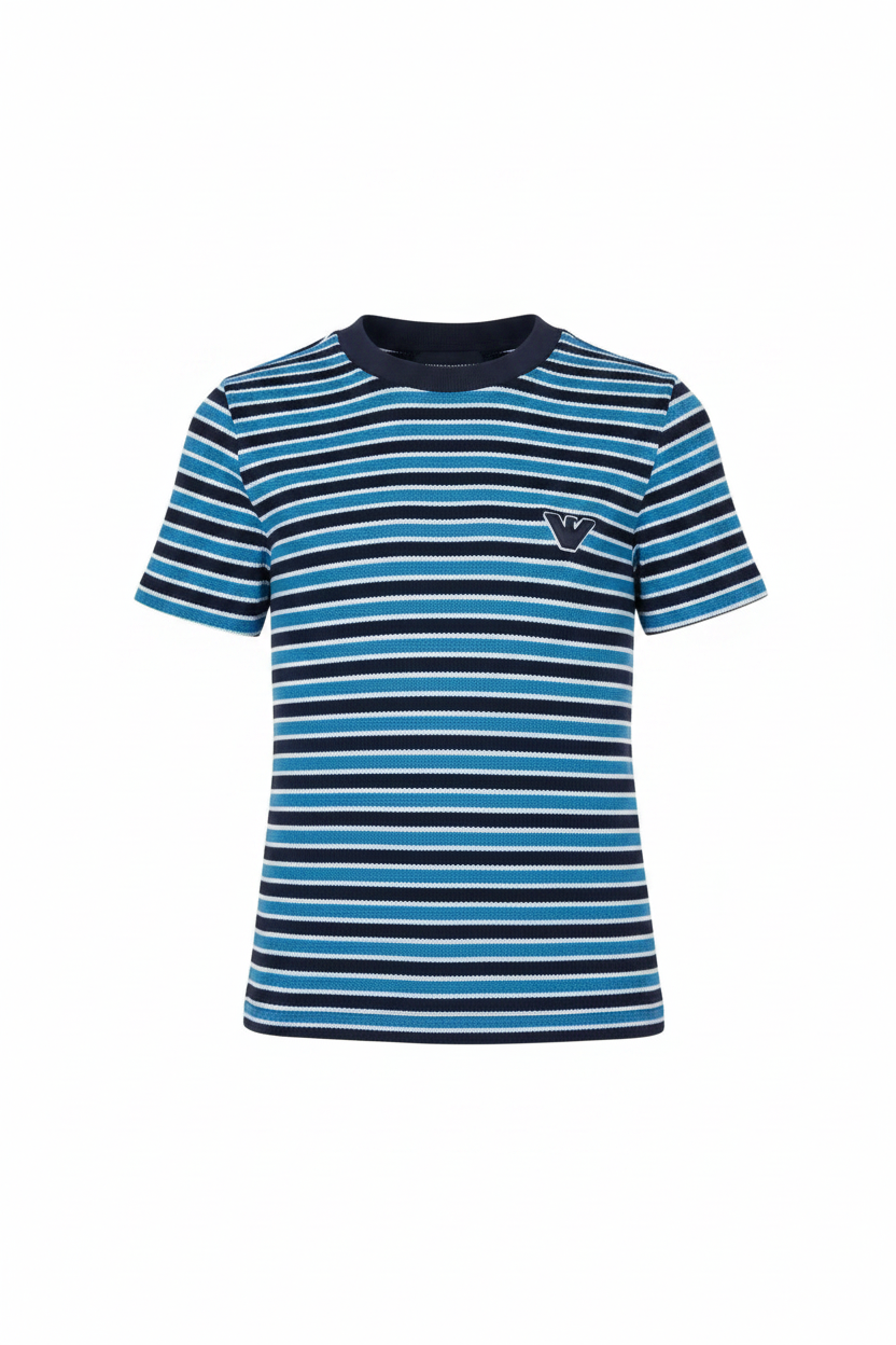 T-shirt per bambino Emporio Armani Kids blu con motivo a righe EB001252 AF21697 MB013 EMPORIO ARMANI KIDS 