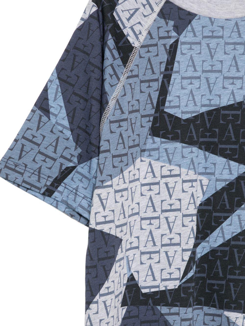 T-shirt per bambino Emporio Armani Kids blu con stampa monogramma all-over EB001655 AF28513 F8266 EMPORIO ARMANI KIDS 