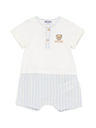 Tutina per neonato Moschino Kids bianca e azzurra con ricamo orsetto MUY08ZLAA23 10063 MOSCHINO KIDS 