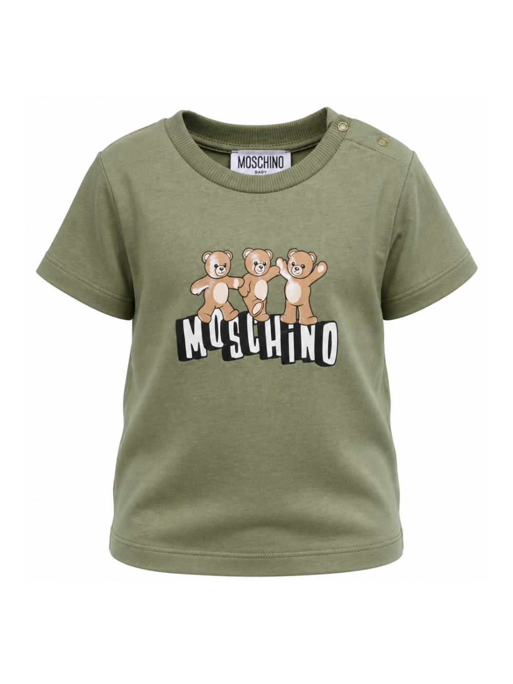 T-shirt per neonati Moschino Kids verde con stampa tre Teddy Bear MUM04KLAA17 30037 MOSCHINO KIDS 