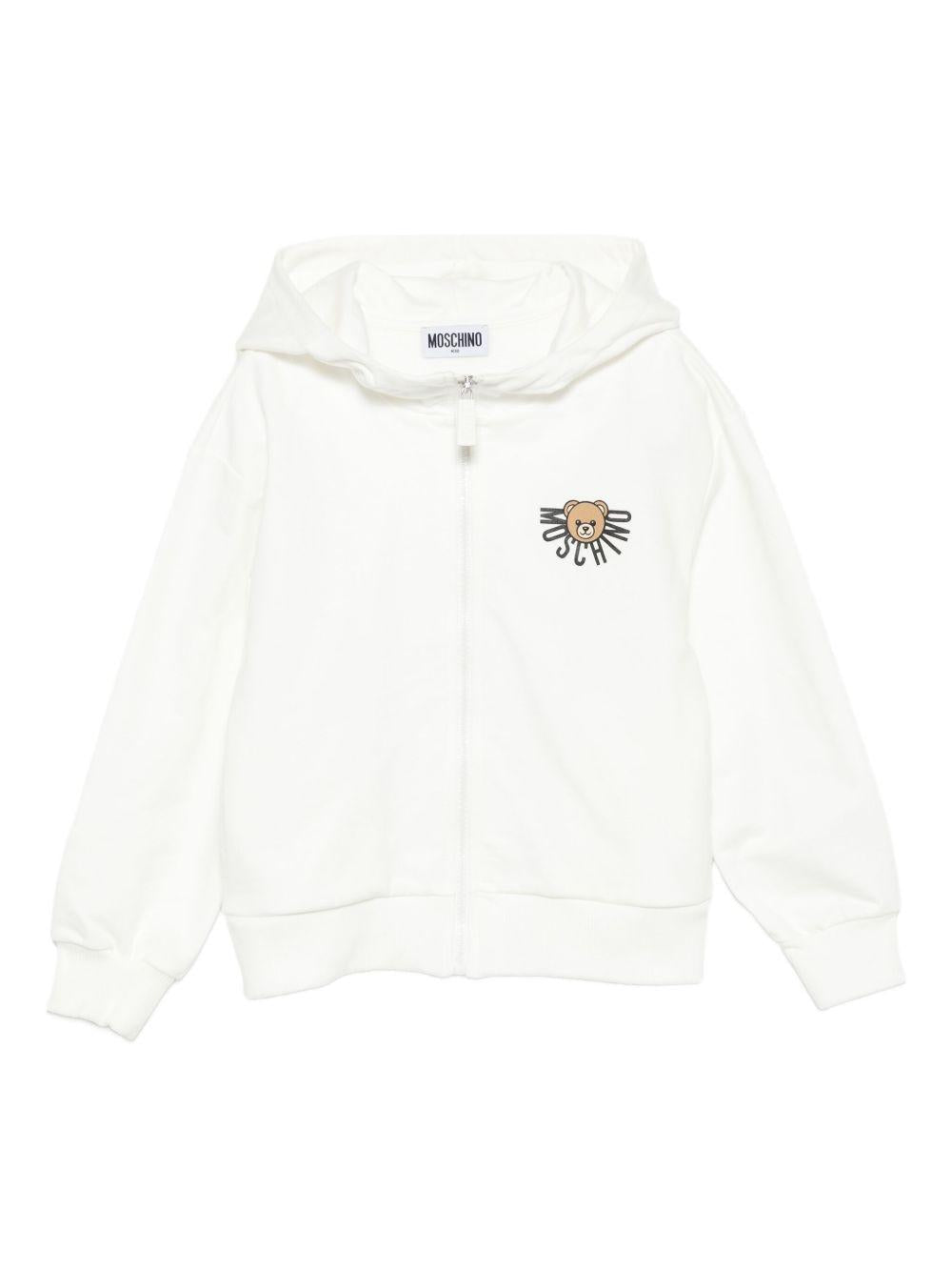 Felpa per bambini Moschino Kids bianco con chiusura con zip HUF09ELCA40 10063 MOSCHINO KIDS 