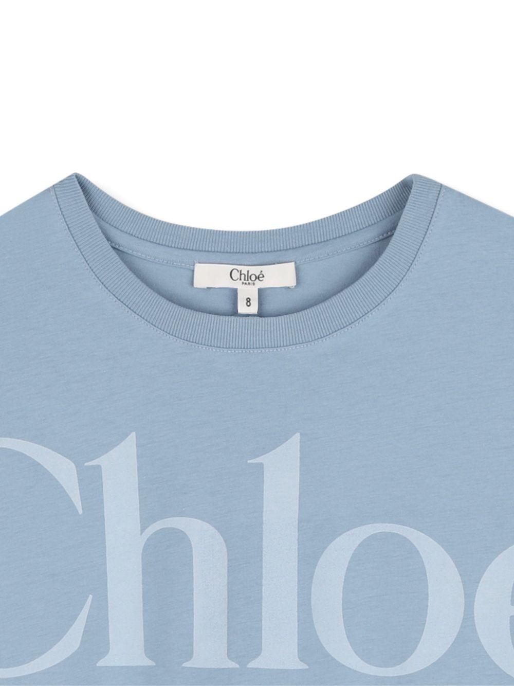 T-shirt per bambina Chloé Kids azzurra con taglio crop C20859 821 CHLOE' KIDS 