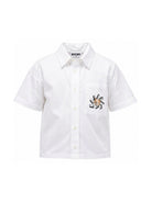 Camicia per bambino Moschino Kids bianca con stampa grafica sul petto HUC01WLLA10 10101 MOSCHINO KIDS 