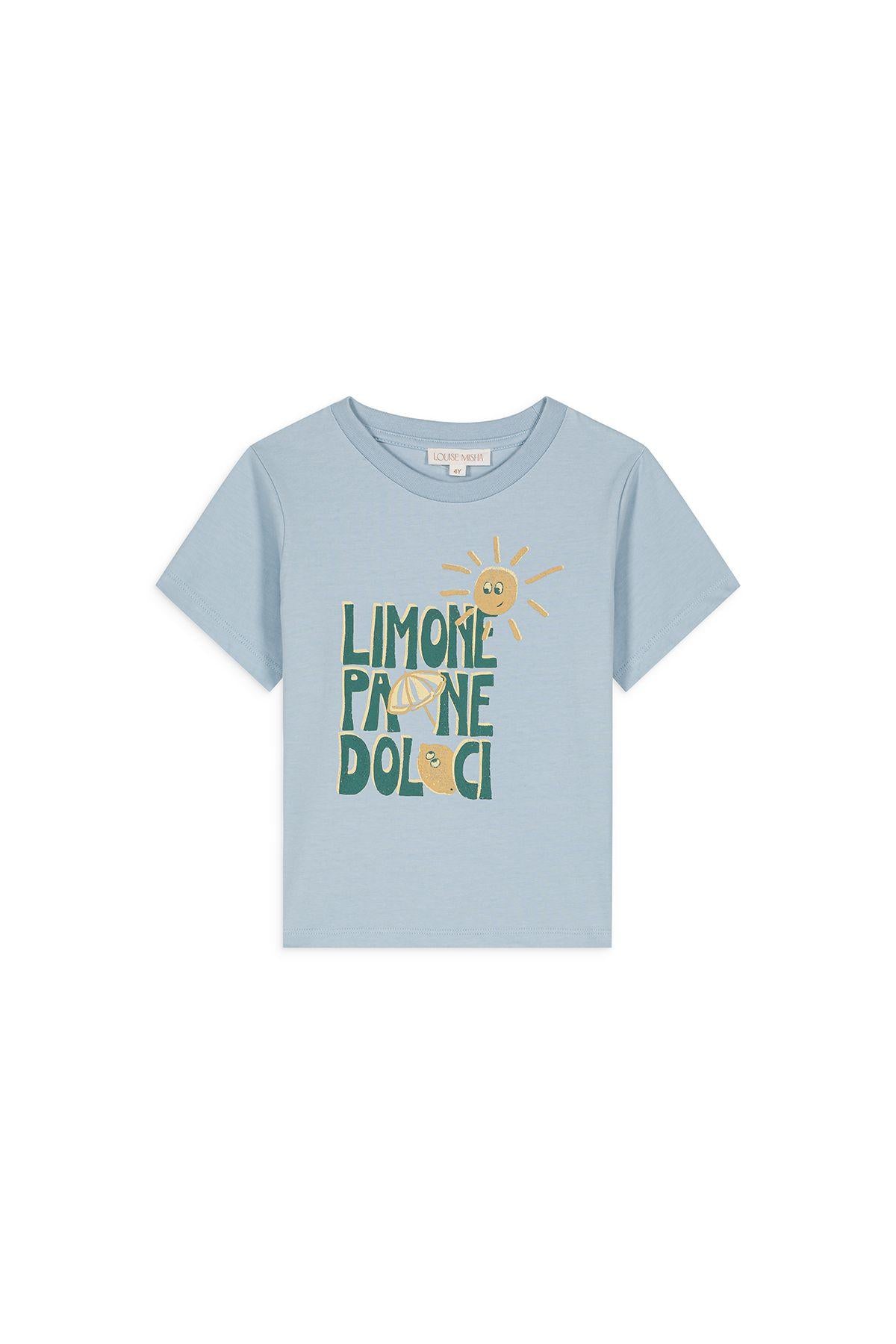T-shirt per bambino Louise Misha Kids blu con orlo dritto MRP-S25-T0082 SKY BLUE LOUISE MISHA 