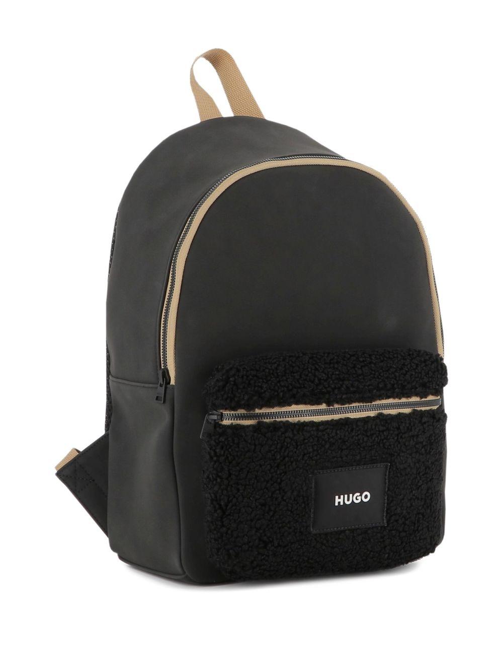 Zaino Rucksack per bambino Hugo Kids nero con applicazione frontale con logo G00559 09B Hugo KIDS 