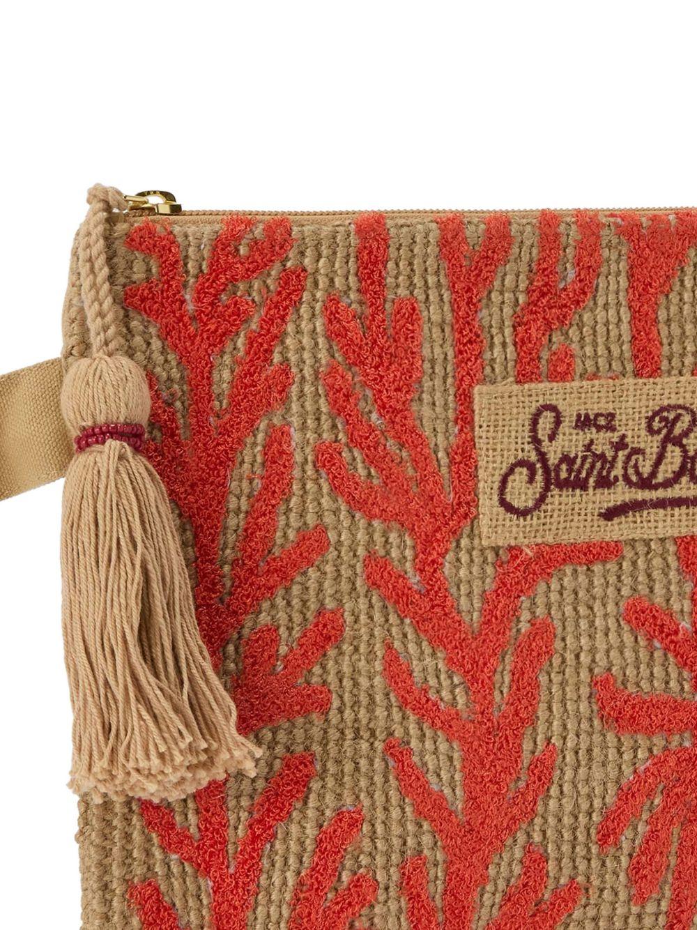 Pochette in juta MC2 Saint Barth beige con motivo corallo ricamato JUTE002 00886L MC2 ST. BARTH KIDS 