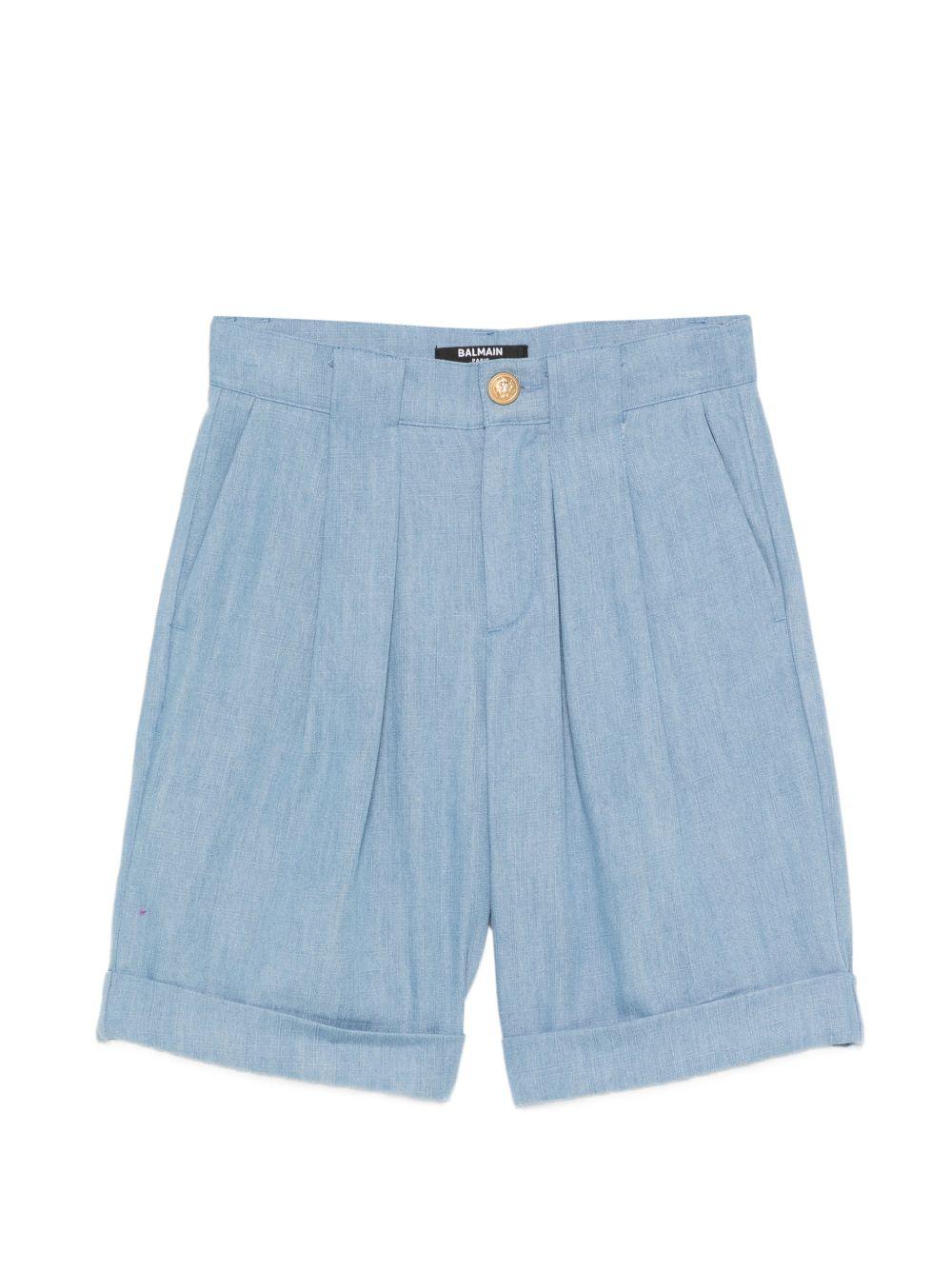 Shorts per bambino Balmain Kids azzurri con bottone color oro BY6R69 P0588 653 BALMAIN KIDS 