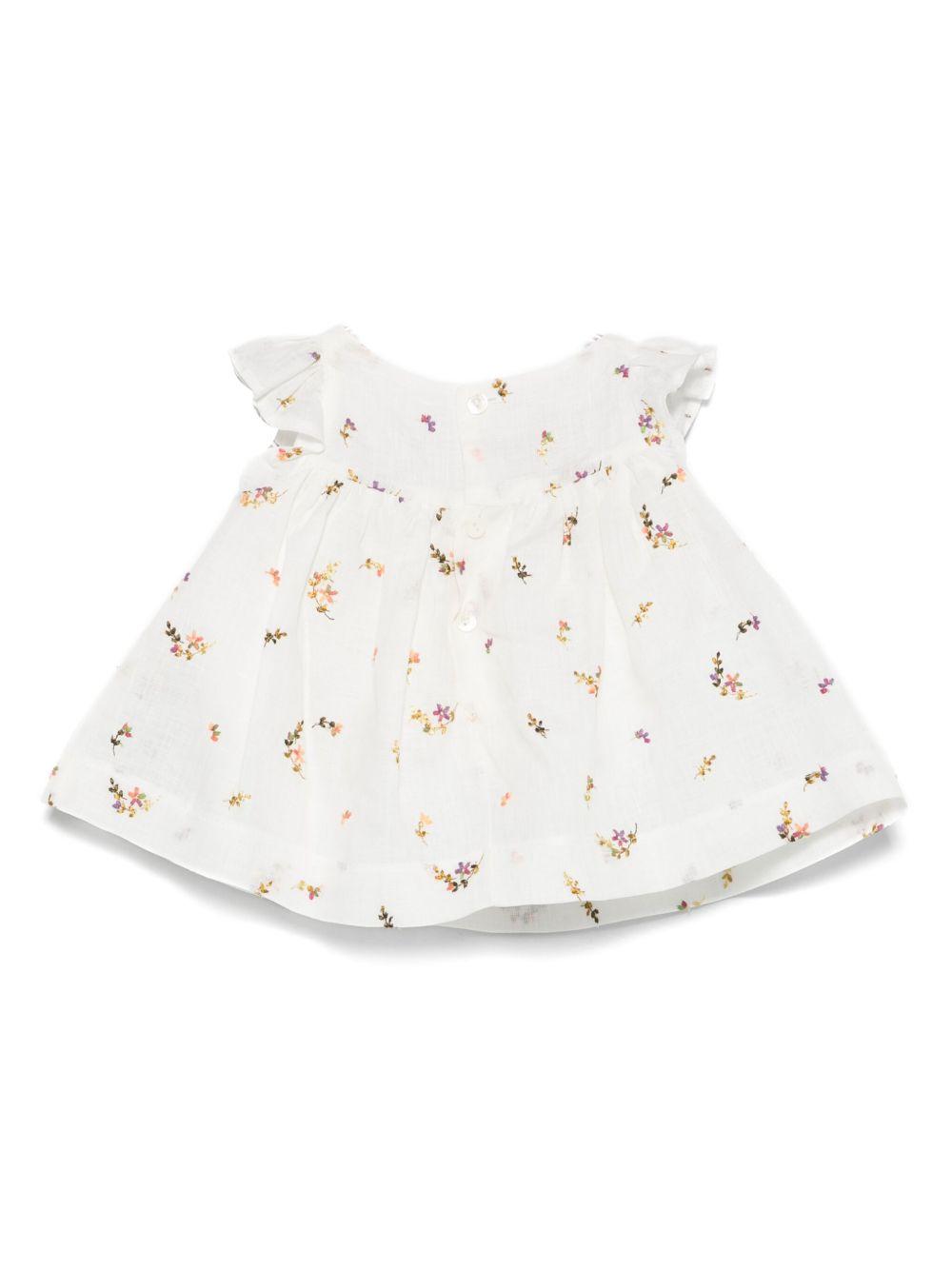Abito per neonata La Stupenderia bianco con ricamo floreale e maniche ad aletta TBCT52 I06 LA STUPENDERIA 