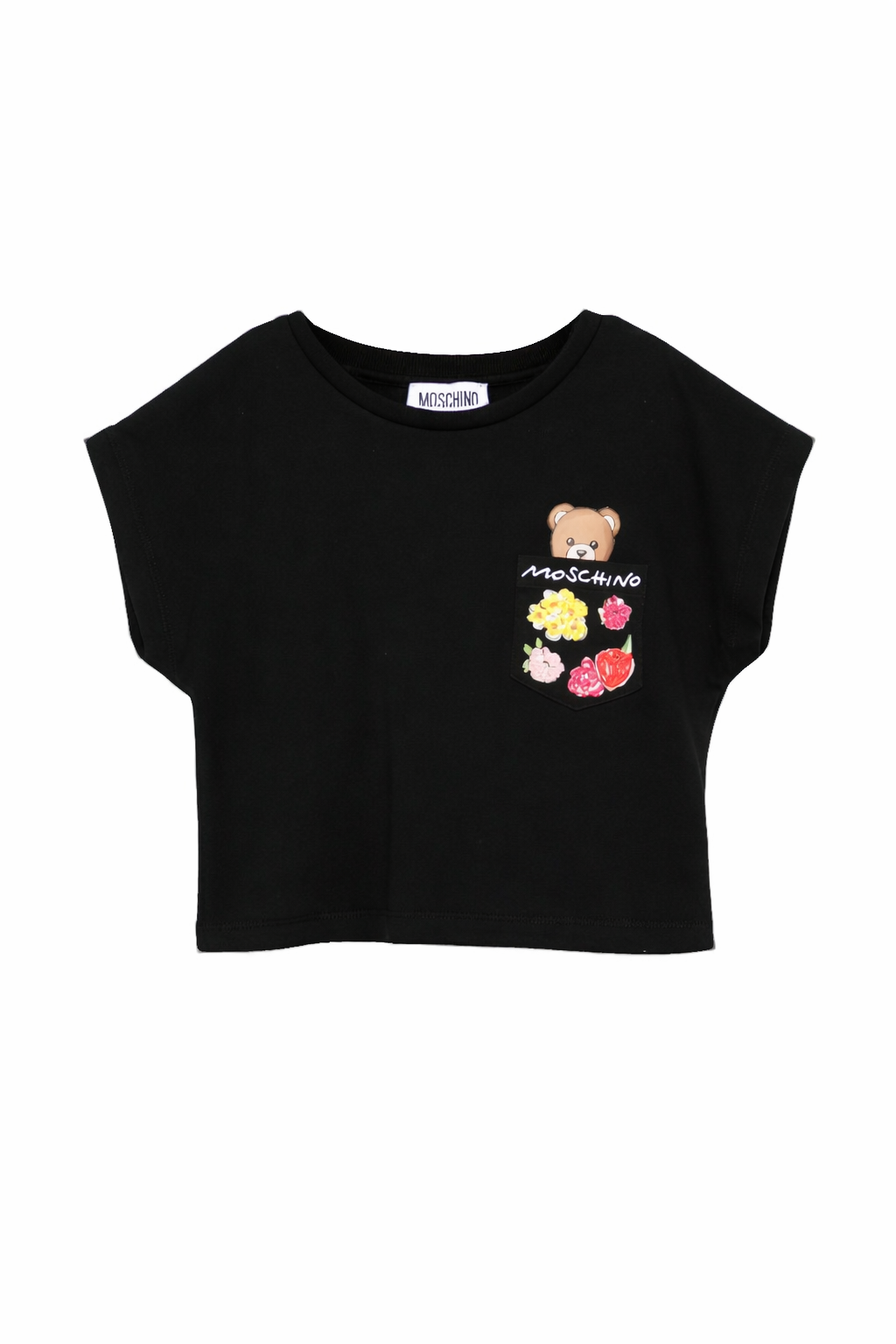 T-shirt per bambina Moschino Kids nera con stampa Teddy Bear HDM06XLFA06 60100 MOSCHINO KIDS 