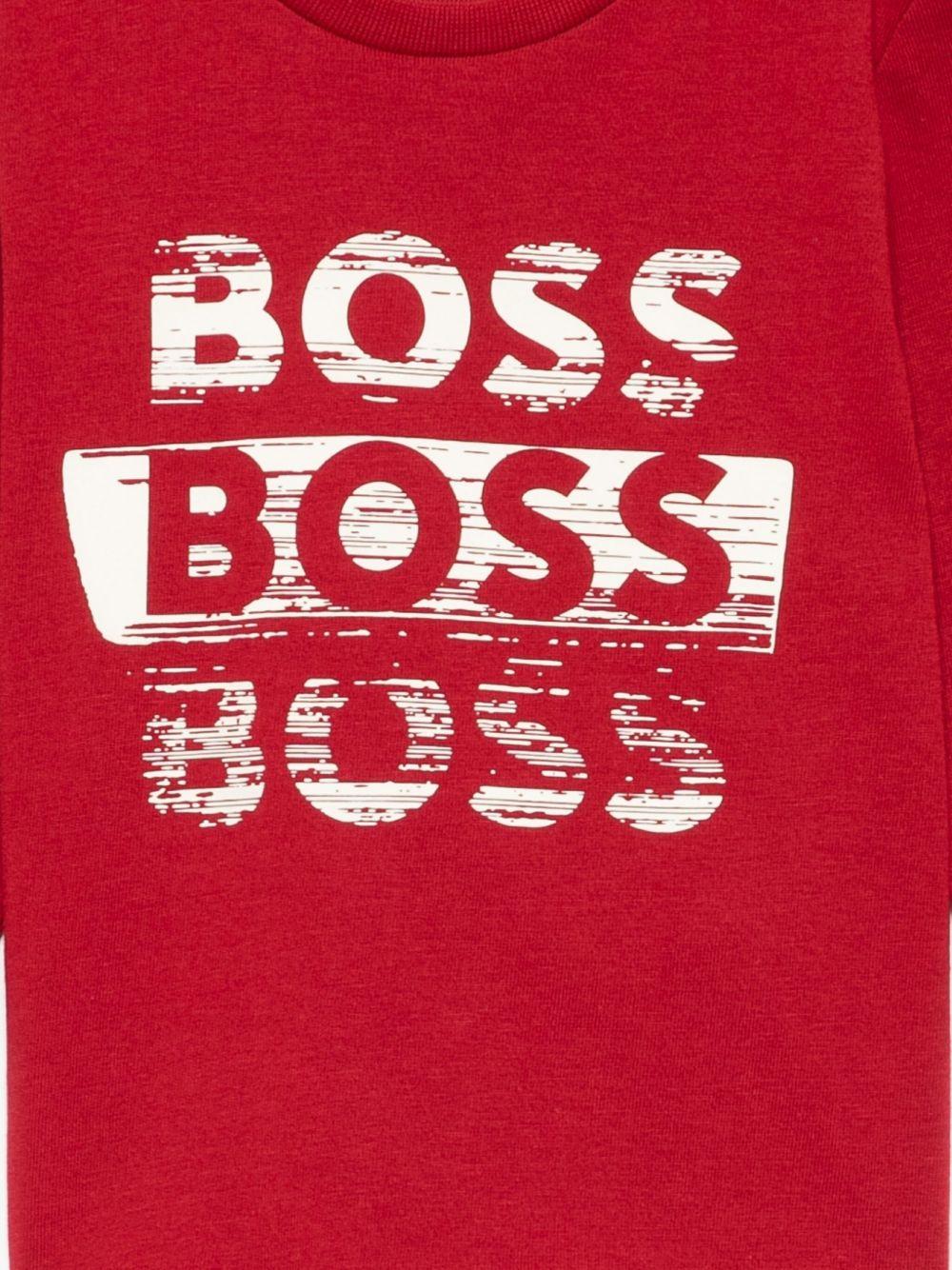 T-shirt per neonato BOSS Kidswear rosso con stampa grafica e maniche lunghe J52463 96D BOSS KIDS 