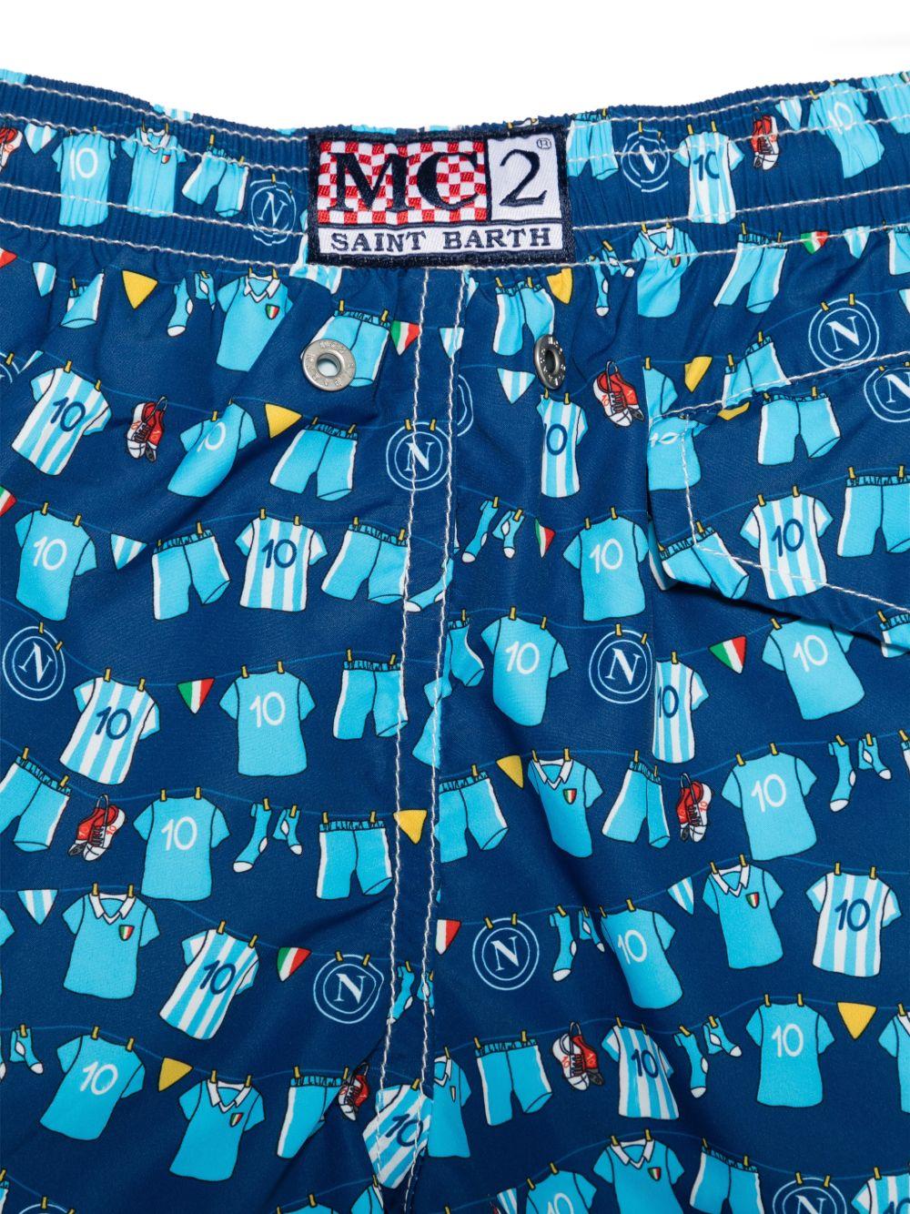 Costume Jean Lighting per bambino MC2 Saint Barth Kids blu con stampa magliette del Napoli all-over JEA0004 07453L MC2 ST. BARTH KIDS 