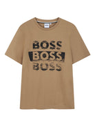 T-shirt per bambino BOSS Kids marrone con stampa logo J52366 269 BOSS KIDS 
