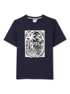 T-shirt con stampa per bambino BOSS Kidswear blu con mini targhetta logo J52050 849 BOSS KIDS 