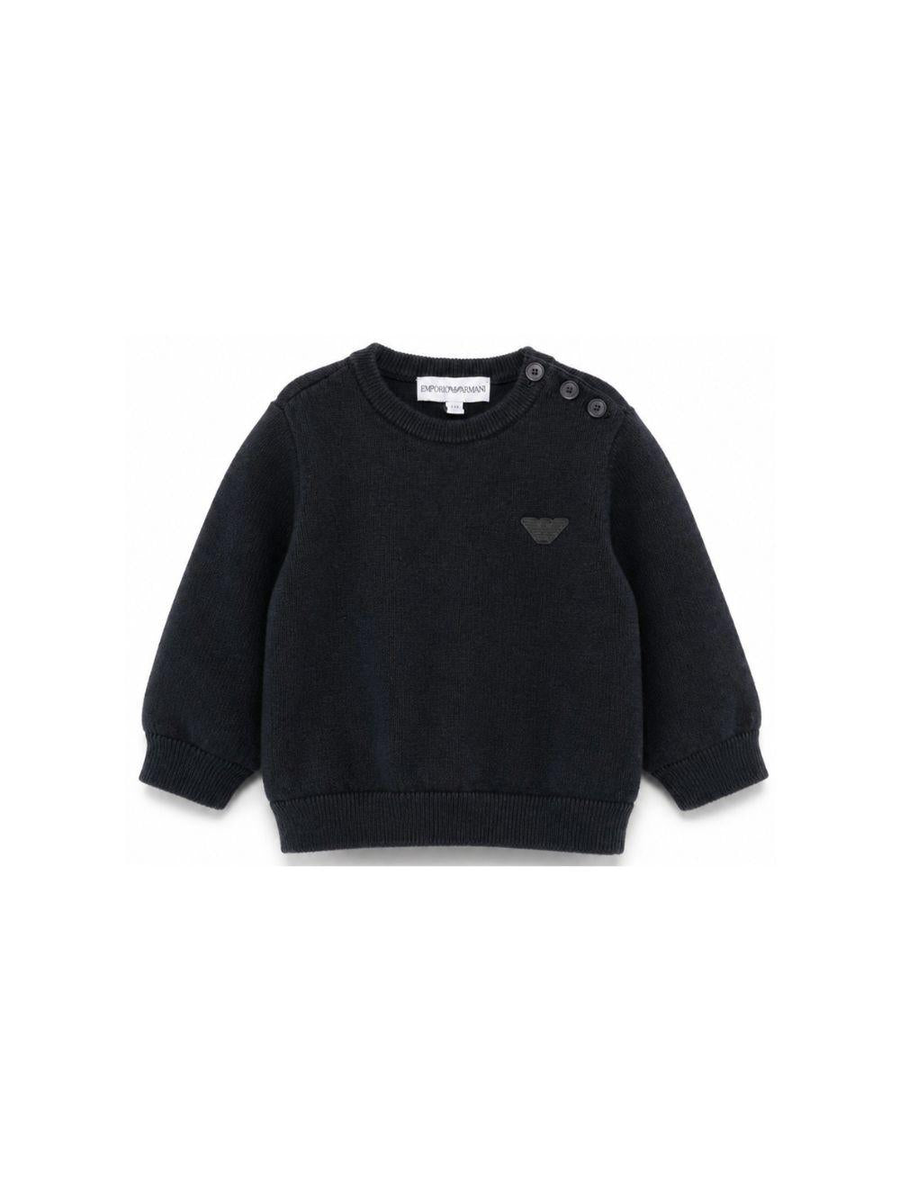 Maglione per neonato Emporio Armani Kids blu con bottoni sulla spalla e patch con logo EB000444 AF28773 UB118 EMPORIO ARMANI KIDS 