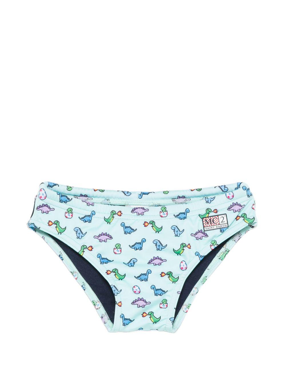 Slip da bagno per bambino MC2 Saint Barth Kids azzurro con stampa dinosauri all-over BIL0001 02884L MC2 ST. BARTH KIDS 