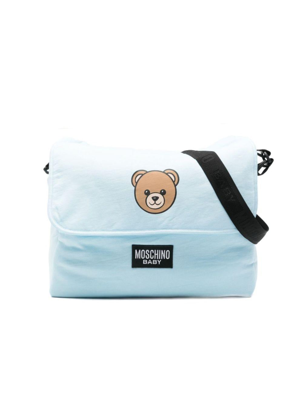 Borsa per neonato Moschino Kids azzurro con stampa Teddy Bear MUX05VLCA19 40304 MOSCHINO KIDS 
