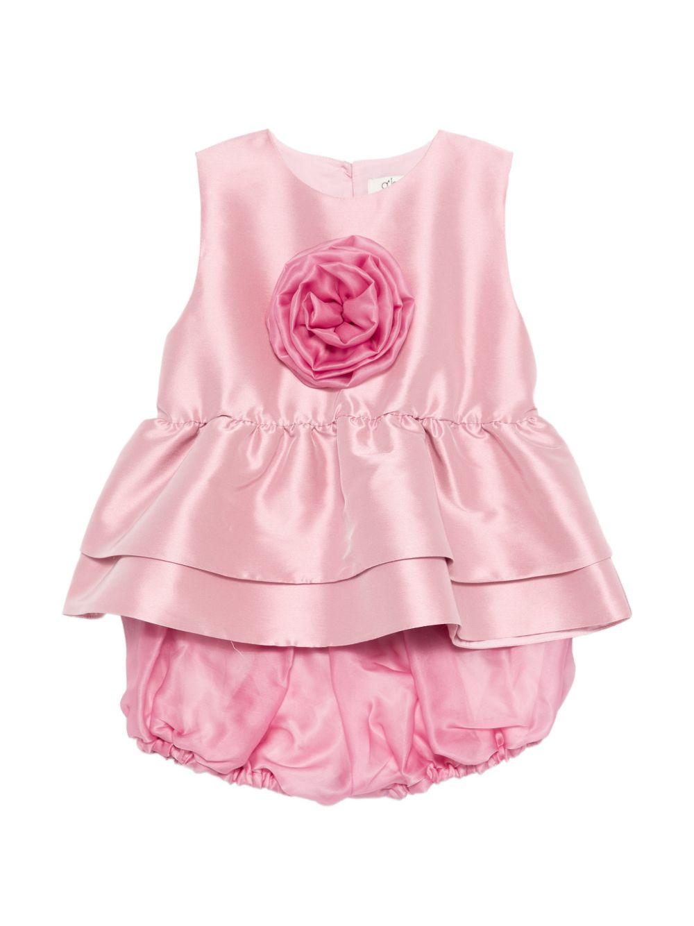 Set top e shorts per neonata A'lapage rosa con applicazione fiore sul davanti AL41 AL05C ROSA A'LAPAGE KIDS 