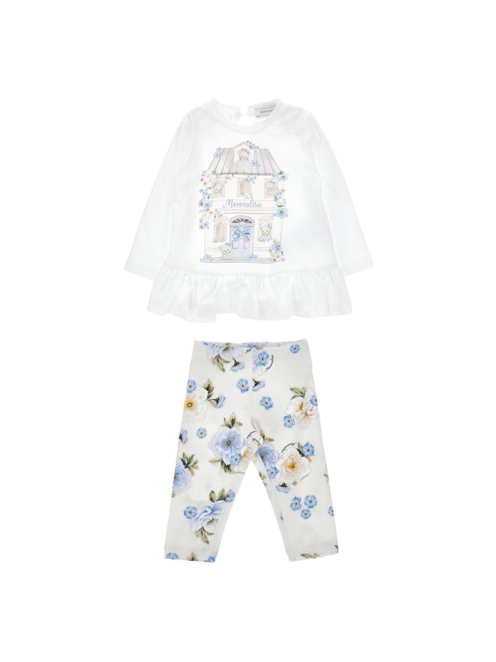 Set t-shirt e pantaloni per neonata Monnalisa bianco con stampa floreale 31F504 6658 0258 MONNALISA 