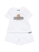Completo per neonati Moschino Kids bianco con stampa grafica Teddy Bear MUG01ULCA19 10101 MOSCHINO KIDS 