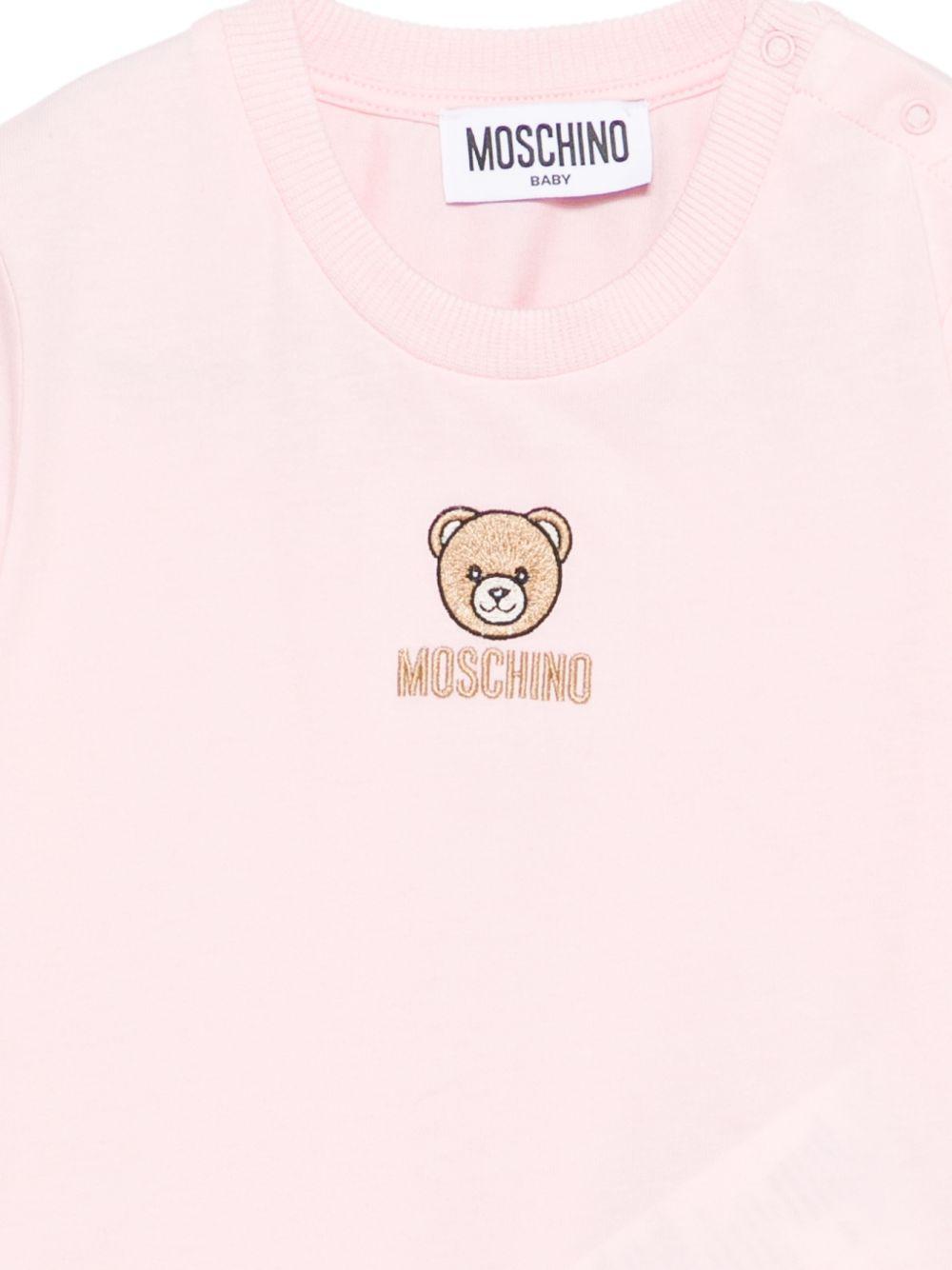 T-shirt per neonati Moschino Kids rosa con dettagli ricamati MYM047LAA23 50209 MOSCHINO KIDS 