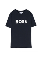 T-shirt per bambino BOSS Kidswear blu con logo goffrato bianco J25P24 849 BOSS KIDS 