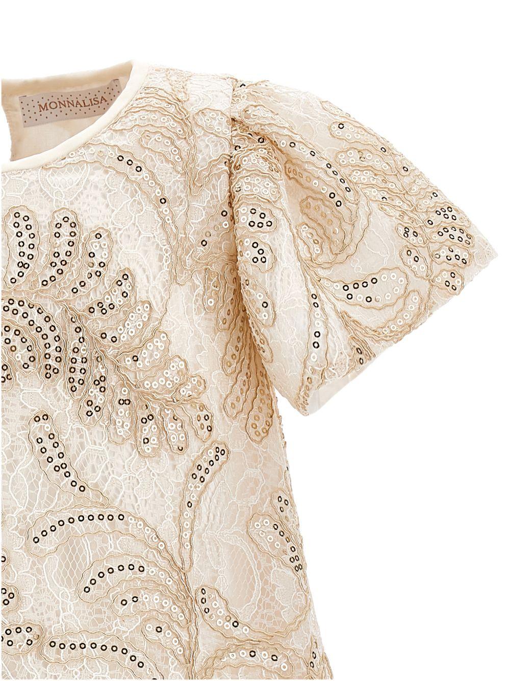 Abito per bambina Monnalisa beige con decorazione con paillettes 71G918RM 7995 0270 MONNALISA KIDS 