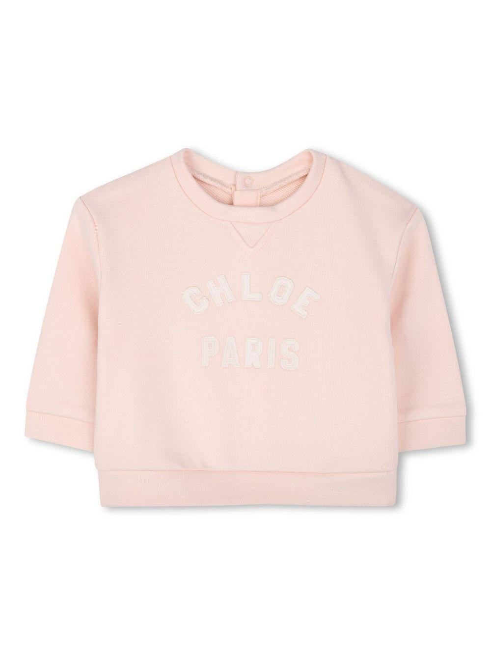 Felpa per neonata Chloé Kids rosa con applicazione logo sul davanti C20524 46J CHLOE' KIDS 